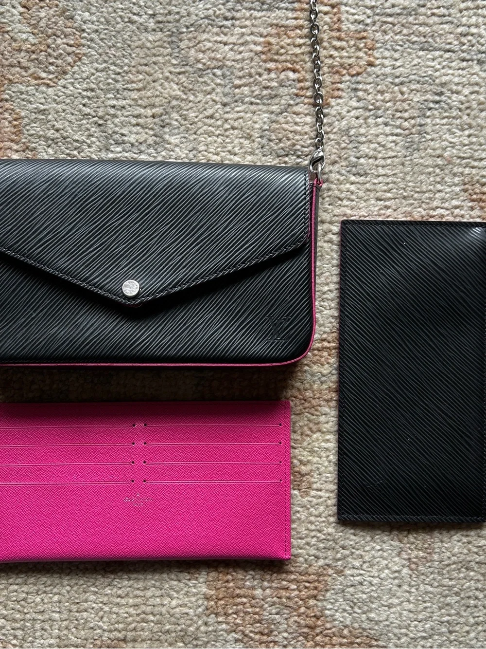 Black Louis Vuitton Shoulder Bag with Hot Pink Interior Card Cash Pouch Inserts - Picture 2 of 16